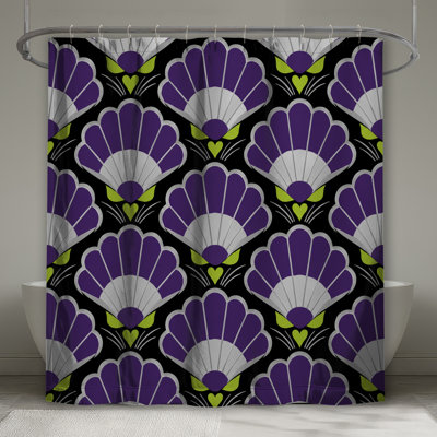 Purple Fan Motif Shower Curtains Extra Long