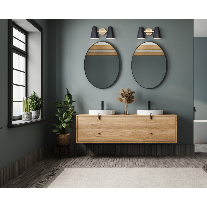 Hisayoshi 7,75 po Meuble-lavabo 2 lumières noir mat et doré avec abat-jour en métal noir