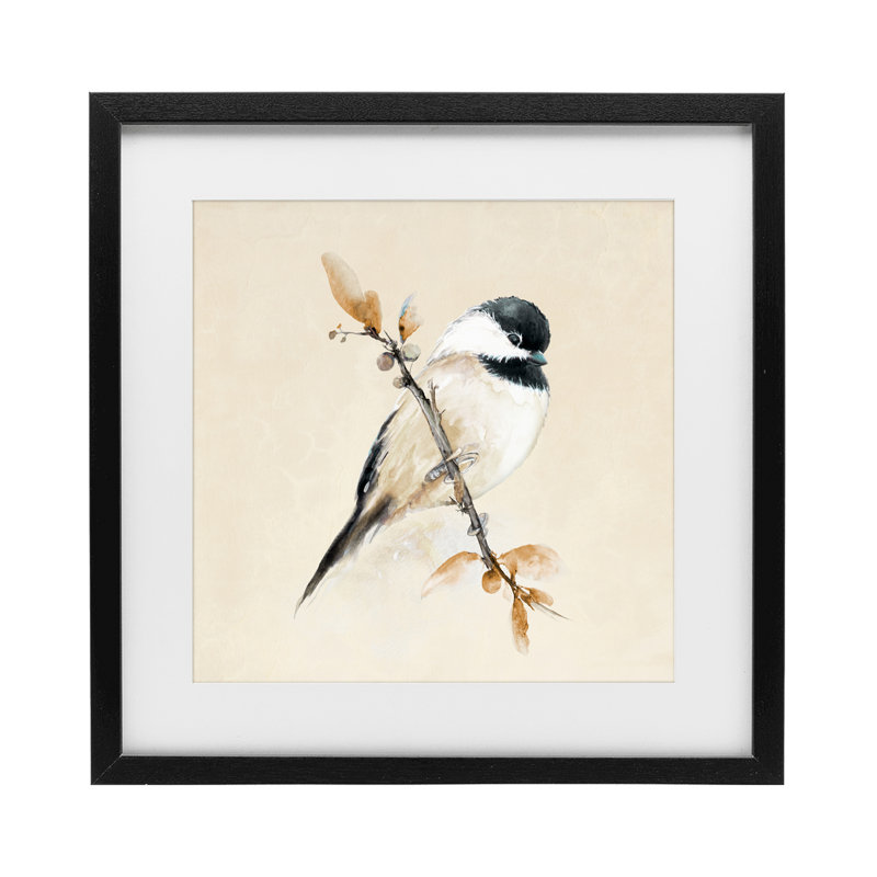 Reproduction encadrée sous verre mésange de mésanges à l'aquarelle, design par Diannart, H 13 po x l 13 po, Cadre noir minuit