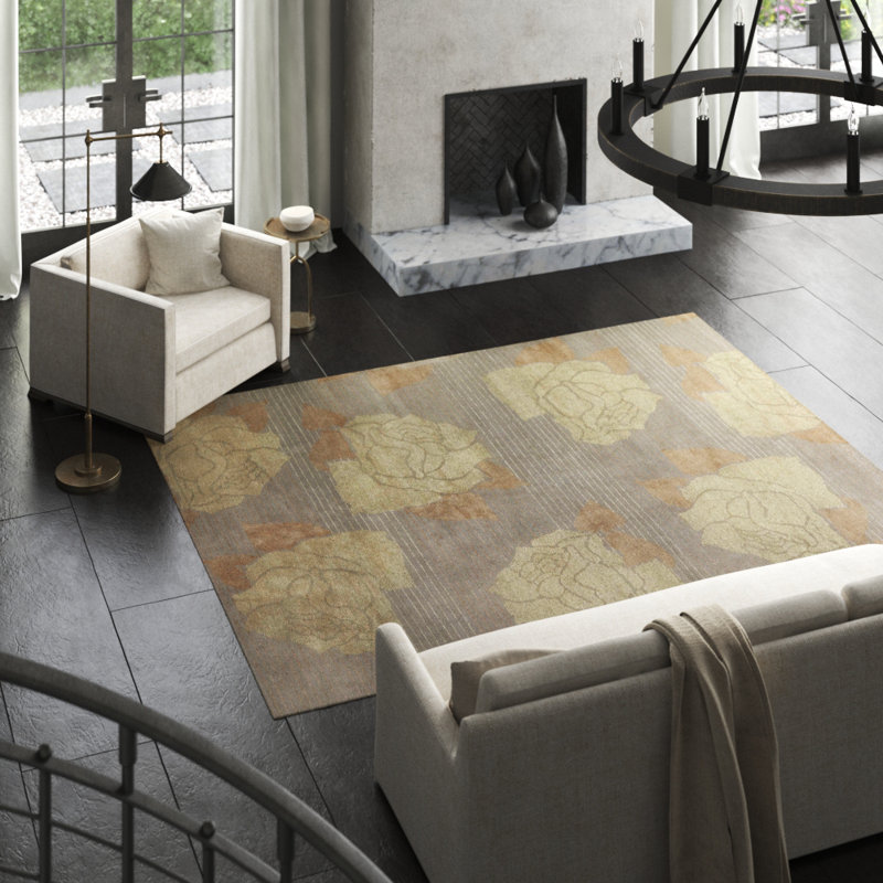 Lux Rose Area Rug in Brown/Gold/Gray, Rectangle 2' x 3'