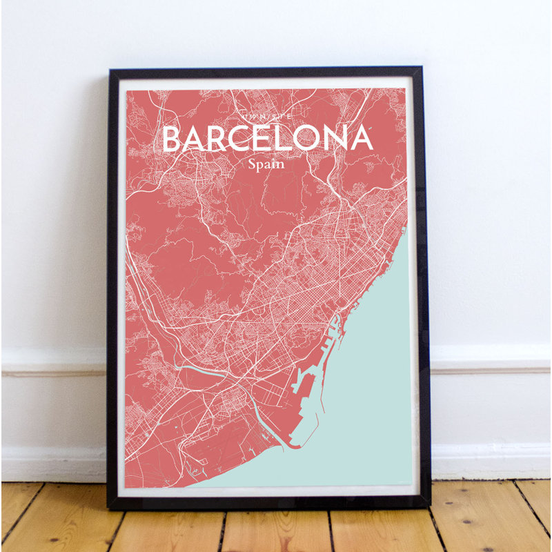 Barcelona City Map - No Frame Print, 50.8cm H x 40.6cm W x 0.13cm D