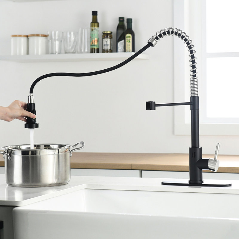 Robinet de cuisine mains - Automatique intelligent avec rétractable style contemporain noir et argent pour éviers pratique à détecteur de mouvement sans contact en noir / argent