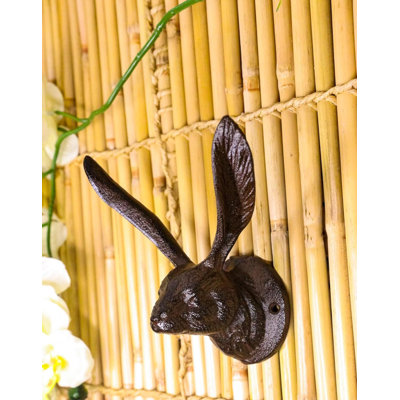 Large Rustic Cast Iron Whimsical Bunny Rabbit With Cute Ears Wall Hook Sculpture