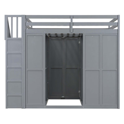 Lit mezzanine avec garde-robe, bureau et tablettes