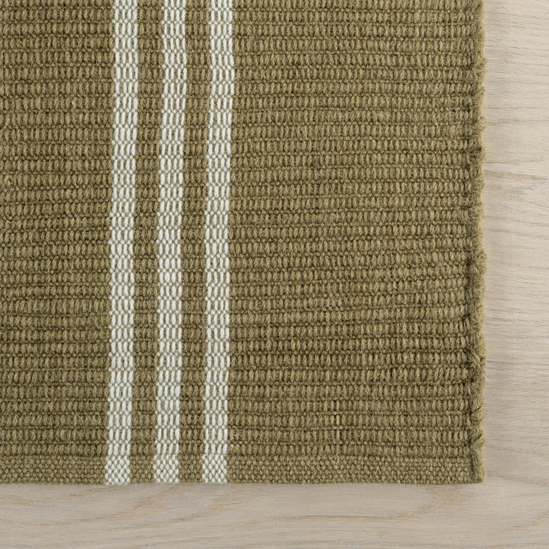 Handmade Olive Green Striped Wool Runner Rug 2'8" x 8'