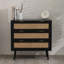 Akey Black Wooden 3 Drawer Rattan Chest of Drawers for Bedroom