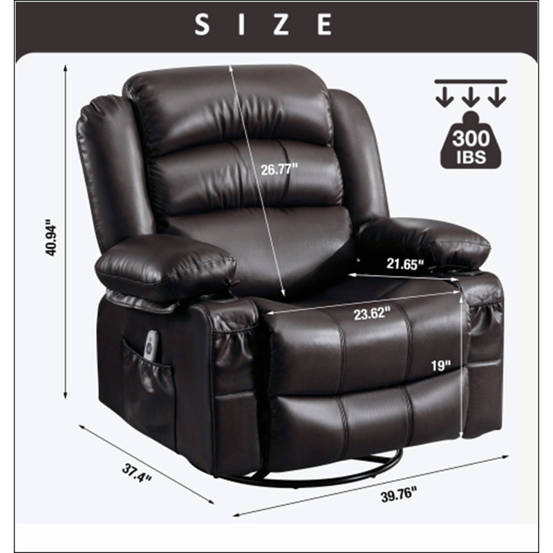 Fauteuil inclinable, inclinable et pivotant avec massage et vibration, Brun