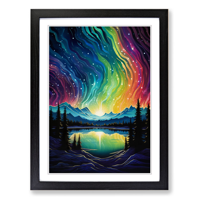 Northern Lights Colour Field - Single Picture Frame Print on Wood, 46cm H x 34cm W x 2cm D, Black Framed
