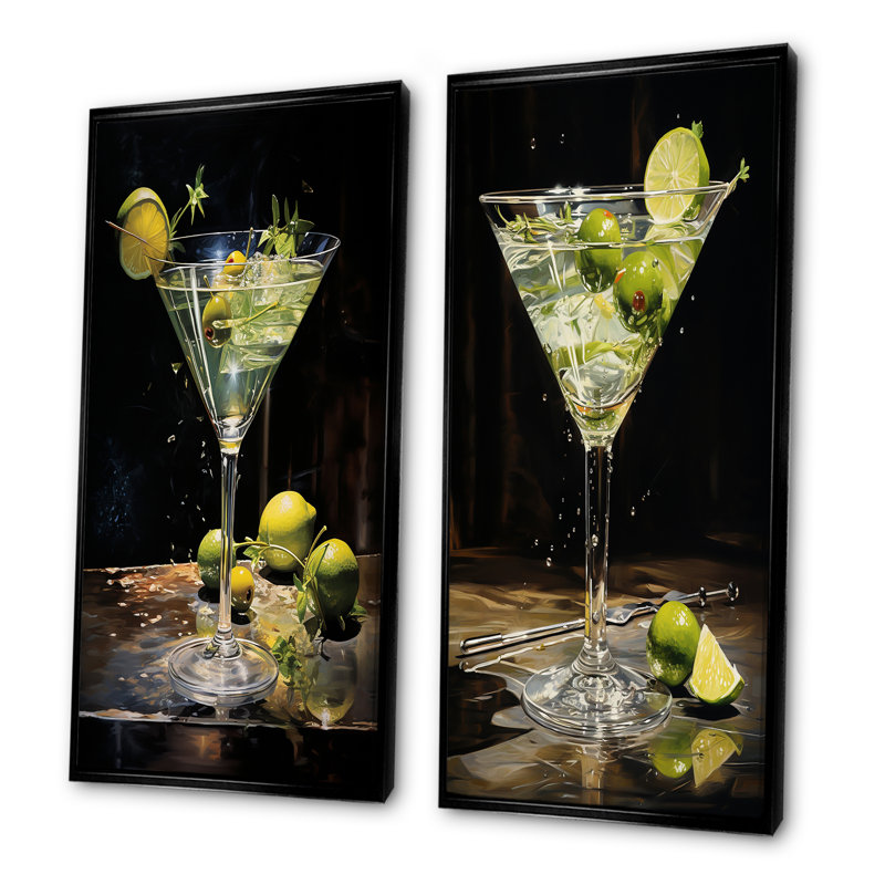 «Dirty Martini Mirage Cocktail», ensemble de 2 reproductions d'art mural, Cadre noir, H 40 po x l 41 po