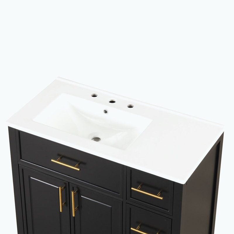 Meuble-lavabo avec lavabo et armoire avec tiroirs, Noir, noir, noir, noir