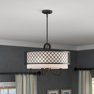 Lustre tambour 5 lumières à abat-jour Mance