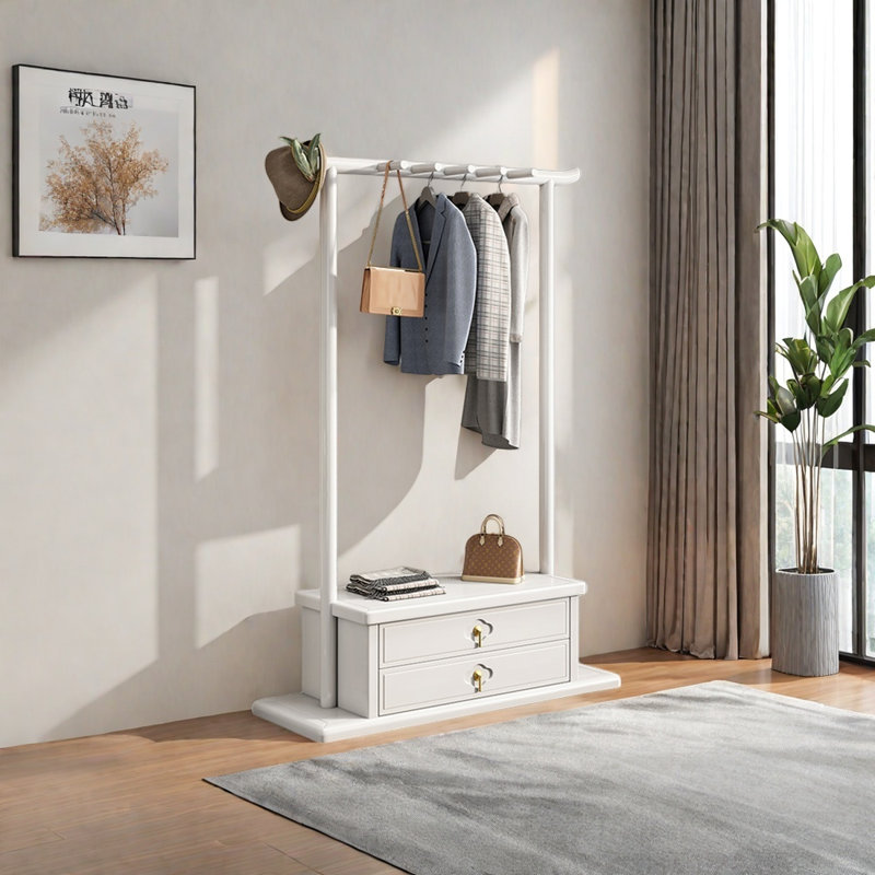 Ash Wood Coat Rack, White