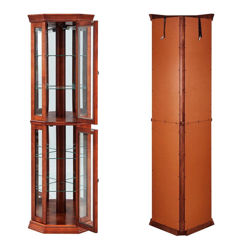 Armoire lumineuse gracieuse en verre trempé, tablettes réglables, décorations de présentation, Noyer