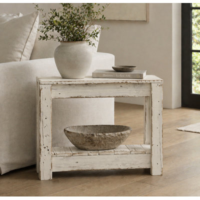 Table d'appoint 26 po en bois récupéré | Table de bout étroite | Table d'appoint en bois massif (blanc)