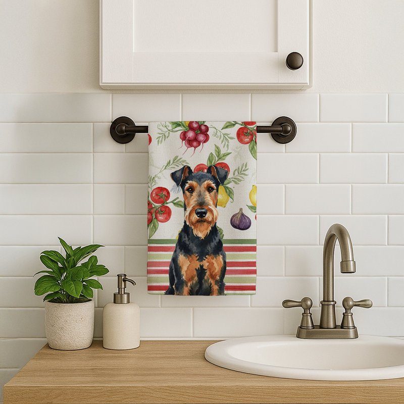 Airedale Terrier Vegetables Kitchen Towel, Airedale Terrier