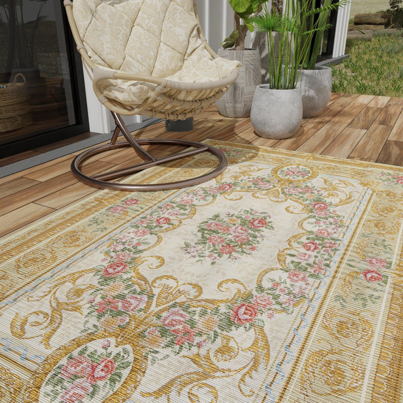 Tapis traditionnel d'extérieur Nil ivoire et beige