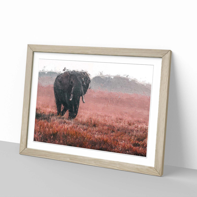 Marching Elephant in Abstract - Framed Print, Oak Framed, 48cm H x 65cm W x 2cm D