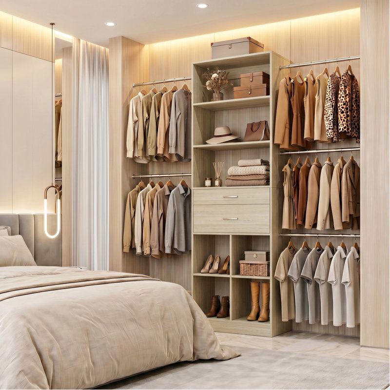 Système de garde-robe de chambre moderne à hauteur réglable 48,9 po, Beige