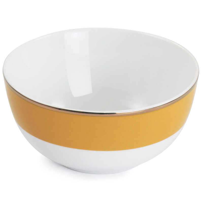 Yellow Ceramic 12-Piece Dinnerware Set with Gold Rim