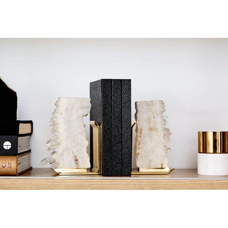 Fim Non-Skid Bookends, White/Gold