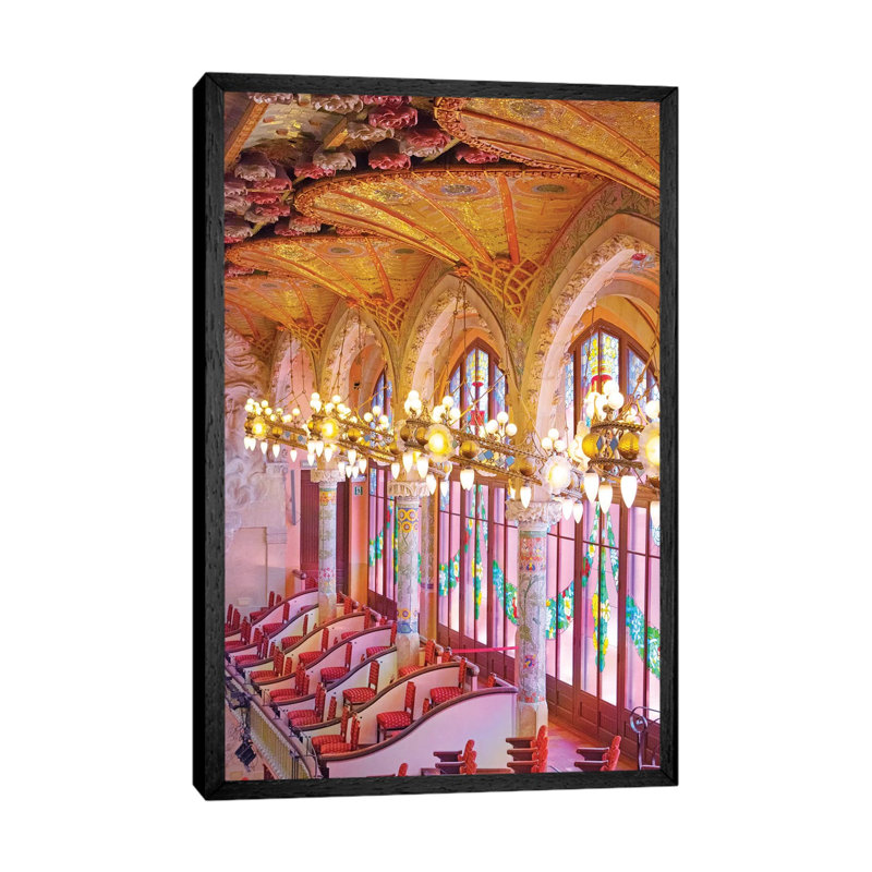 Palau De La Musica Barcelona 1 Piece Wall Art on Canvas, 66.04cm H x 45.72cm W x 3.81cm D, Black Framed