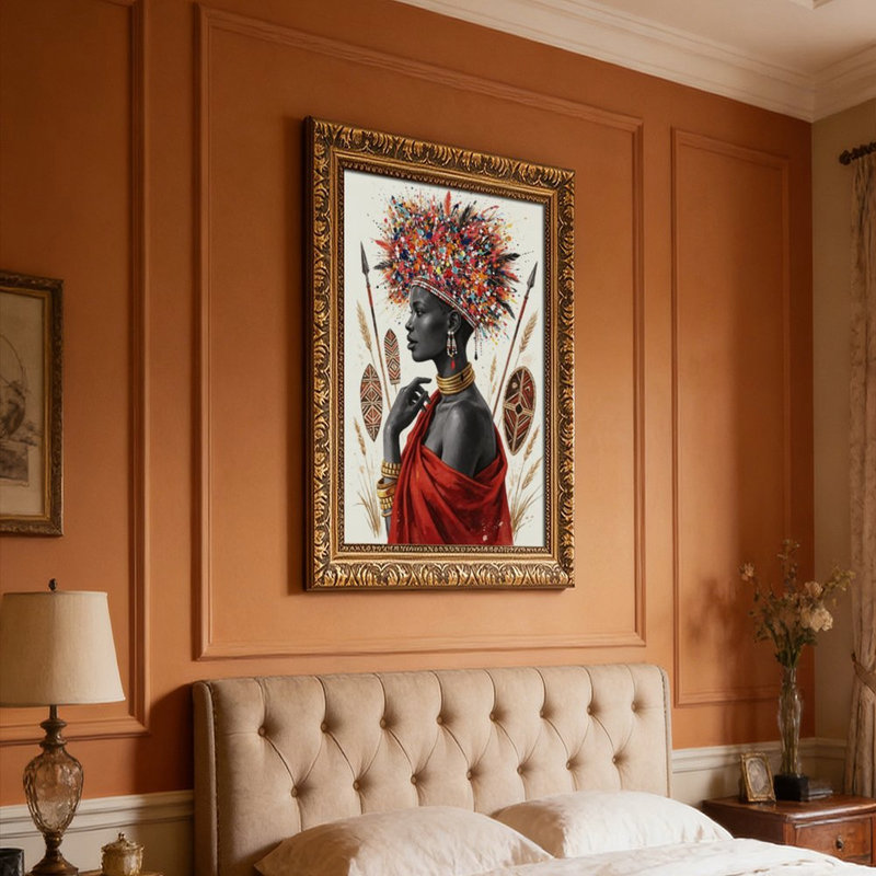 Cadre mural vintage orné de motifs tribaux et de blé – Cadre décoratif doré pour œuvres d'art., L 12 po x l 18 po