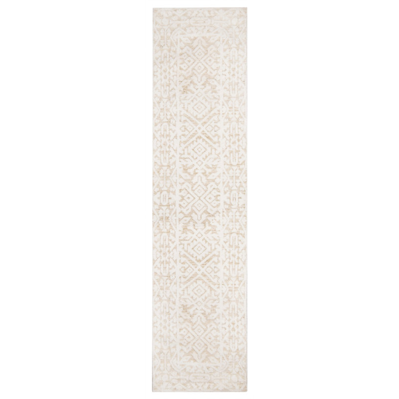 Tapis floral tissé à la machine en microfibre crème, Tapis de couloir 2 pi 8 po x 16 pi 5 po
