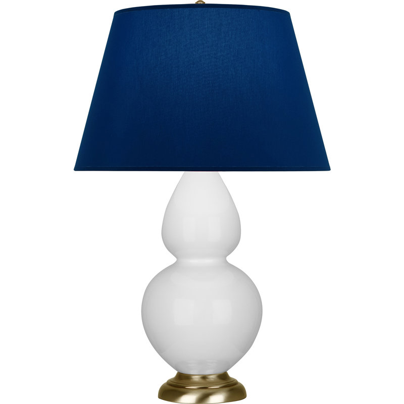 Lampe de table double gourde en céramique, Marguerite émaillée / laiton, Bleu marine/gris, Laiton