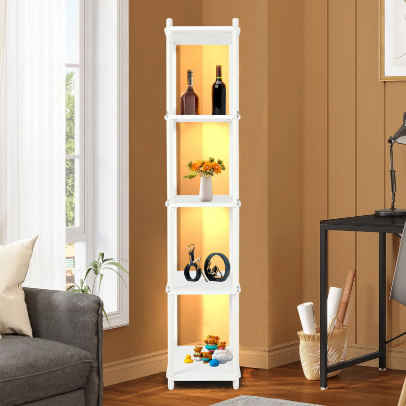 57.8''H Square 5-Tier Metal Shelving Unit With Led Light, Natural