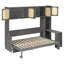 Lit escamotable double gris antique avec bureau et armoires en rotin, meubles de bureau à domicile peu encombrants
