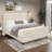 High Headboard Corduroy Upholstered Bed Frame with Vertical Stripe Wingback and High Footboard No Box Spring Needed-2040588227-2040588224