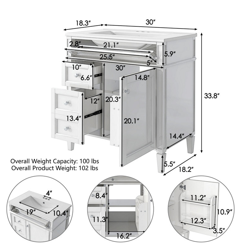 Ensemble de meuble-lavabo simple 30 po, Blanc