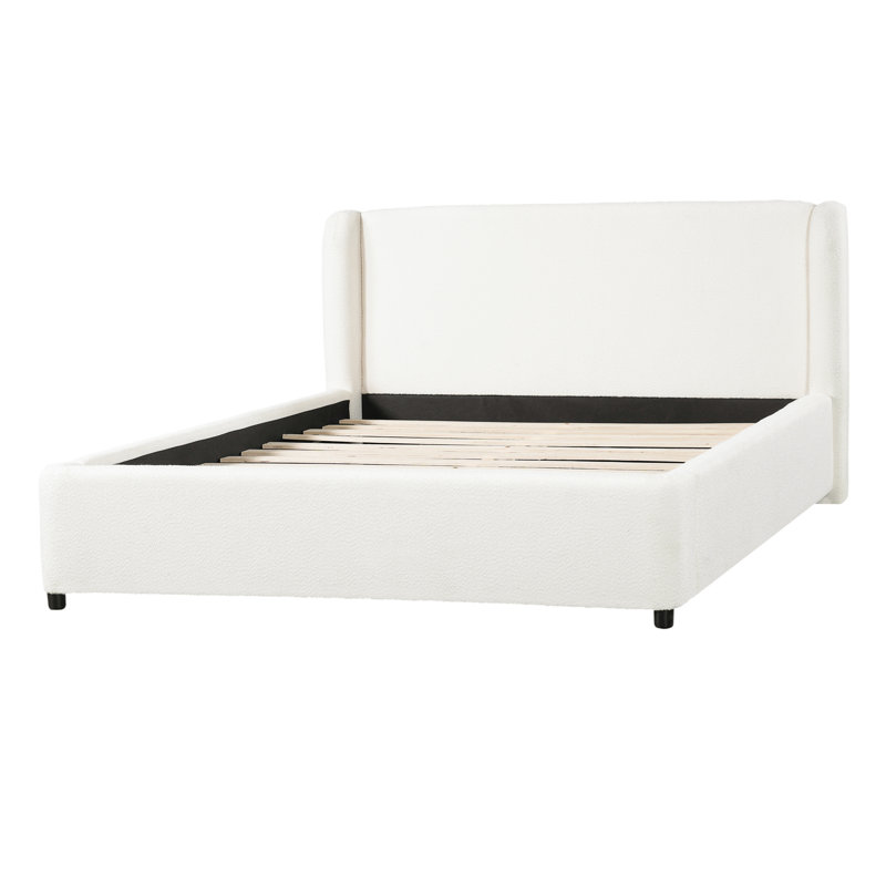 Sorevik Modern Minimalist Boucle Upholstered Wingback Platform Bed with Thick Padded Headboard, Queen