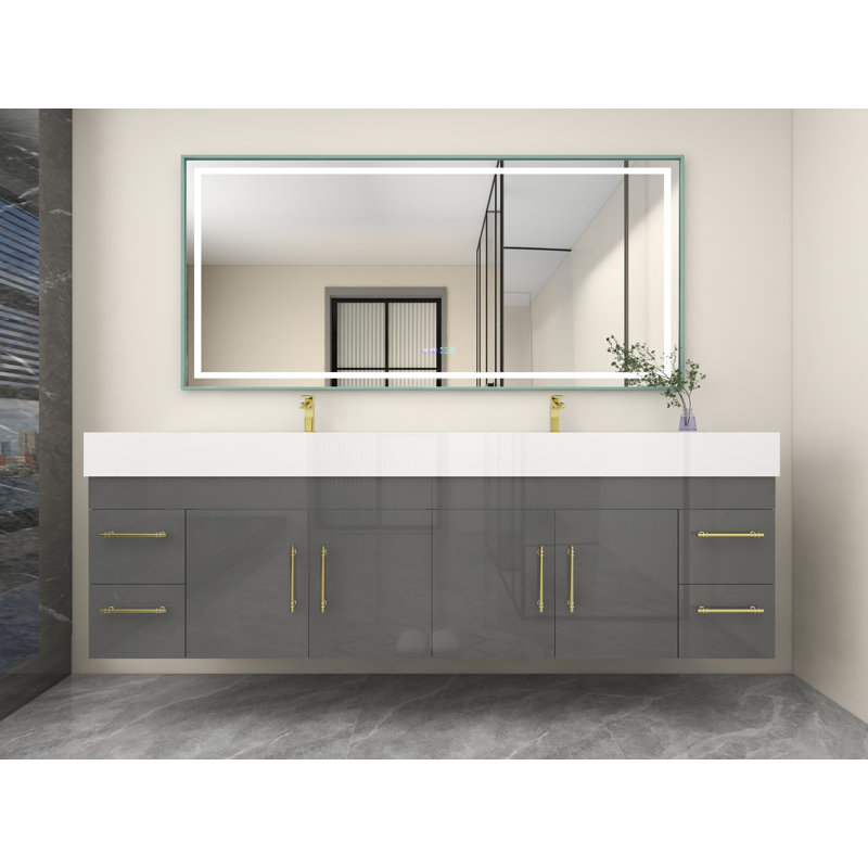 Ensemble de meuble-lavabo double 84 po 84 po, Gris ultrabrillant