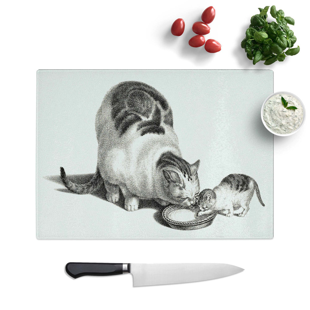 Tempered Glass Cat and Kitten Drinking Chopping Board
