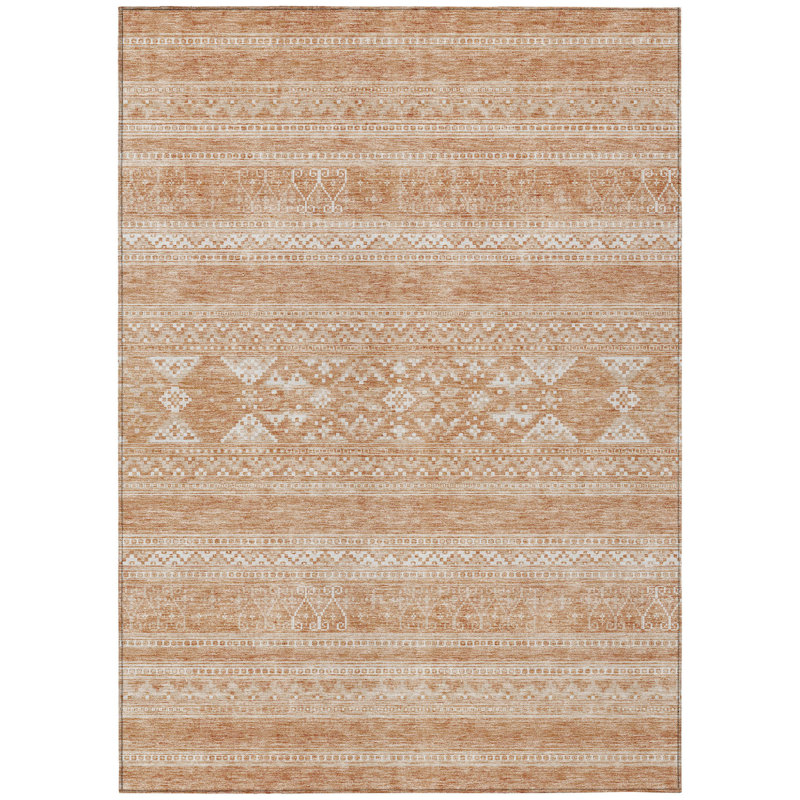Tapis intérieur / extérieur lavable 8 pi x 10 pi cuivre et ivoire Southwestern
