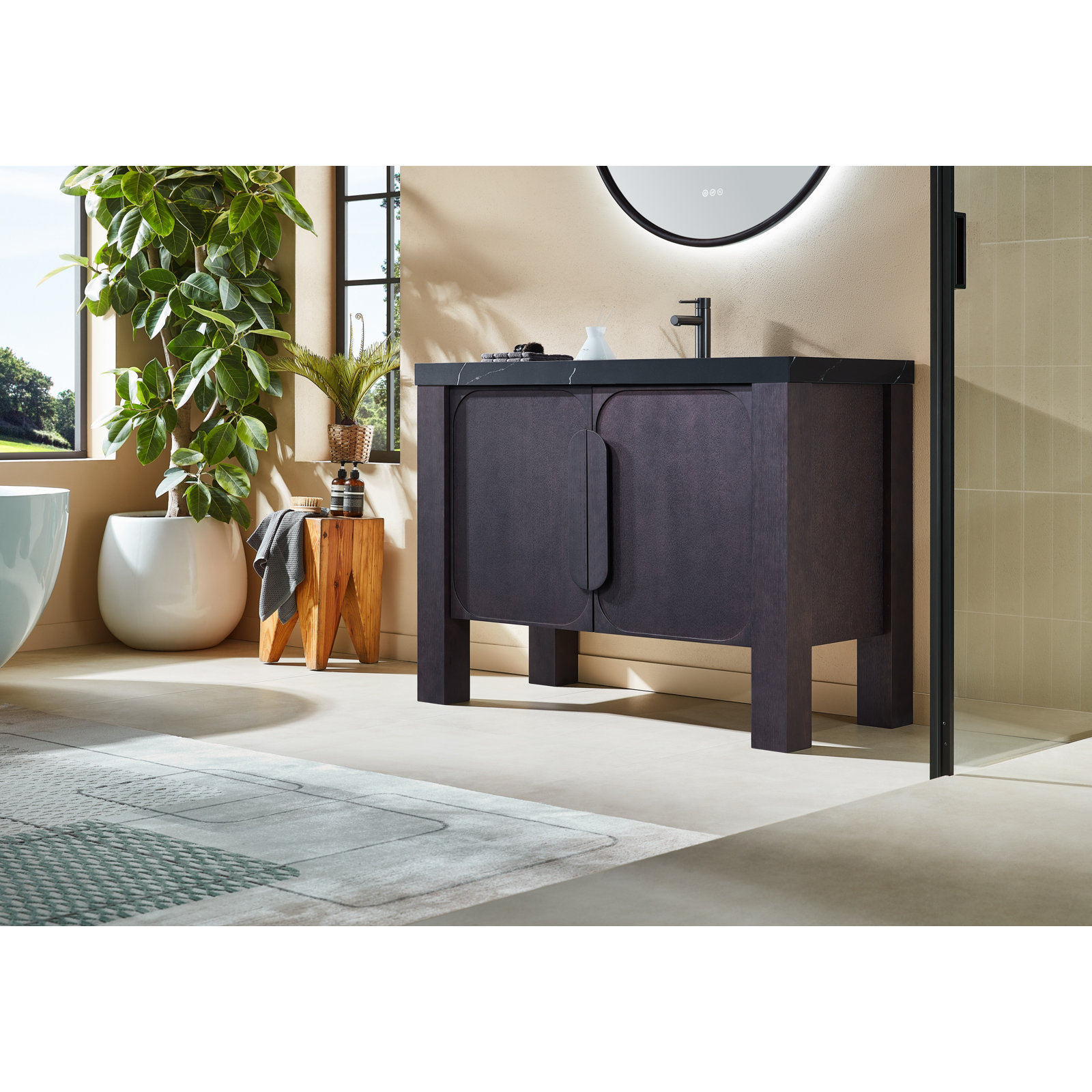 48" Oak Single Bathroom Vanity, Black, Espresso Oak