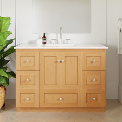 Meuble-lavabo l 49 po x P 22 po x H 35 po Shaker en aulne naturel avec comptoir en céramique blanc