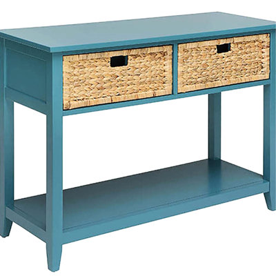 Console turquoise avec étagères et tiroirs de rangement spacieux - S'intègre facilement au mur - Pieds en bois massif élégants