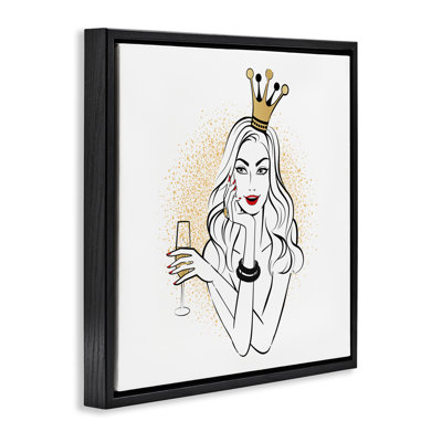 Princesse avec champagne encadré, art mural par Martina Pavlova