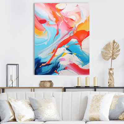 «Blue An Pink Paint Storm I», art mural abstrait à l'encre liquide