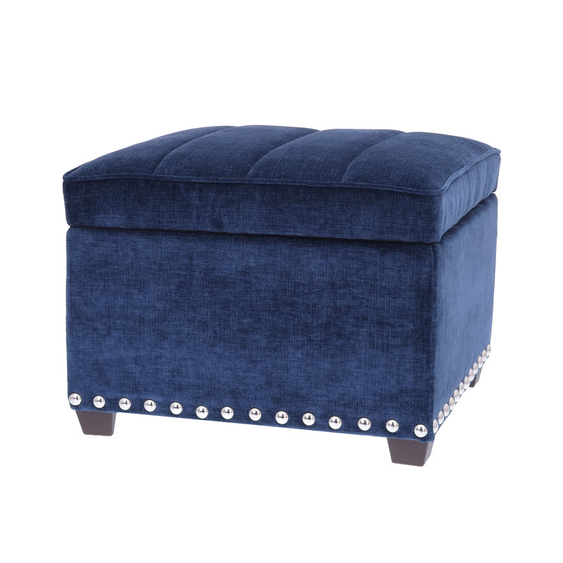 Crew Upholstered Ottoman, Midnight Blue Polyester