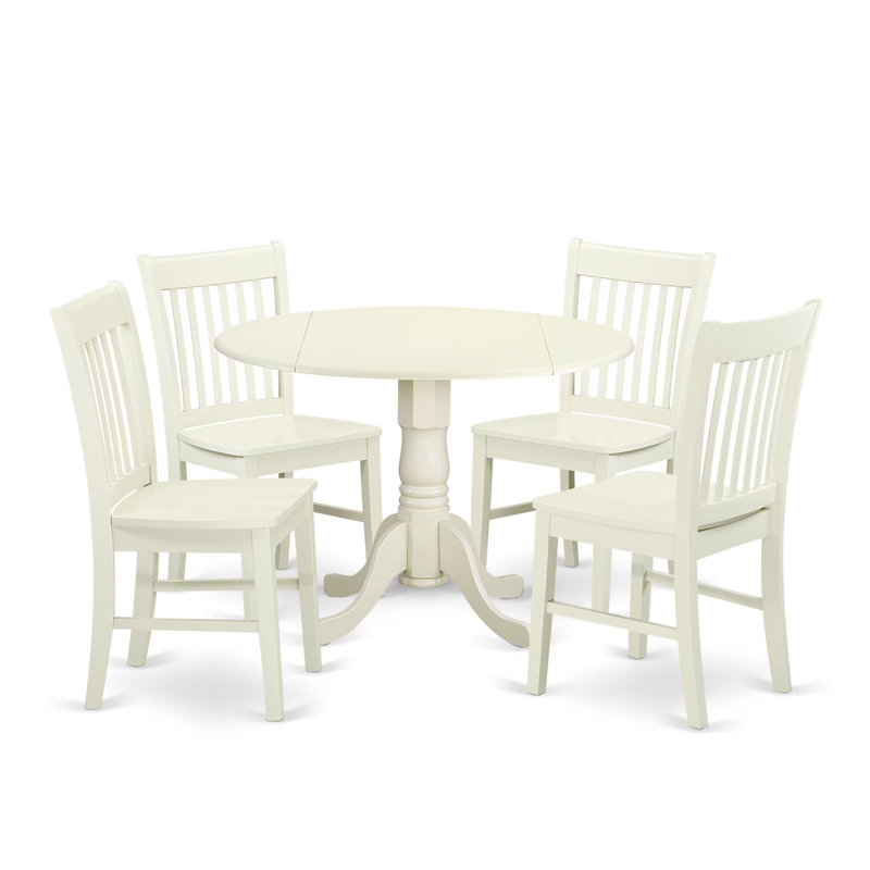 Ensemble de salle à manger 5 pièces comprenant une table de salle à manger ronde avec Dropleaf et 4 chaises de cuisine, 42 po x 42 po, lin blanc