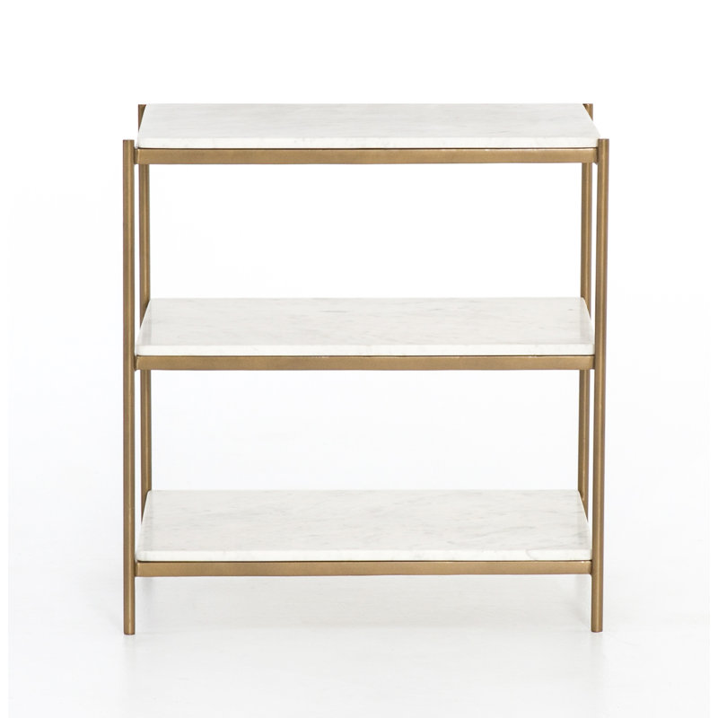 Table de bout avec rangement Aurelia, Laiton antique / blanc