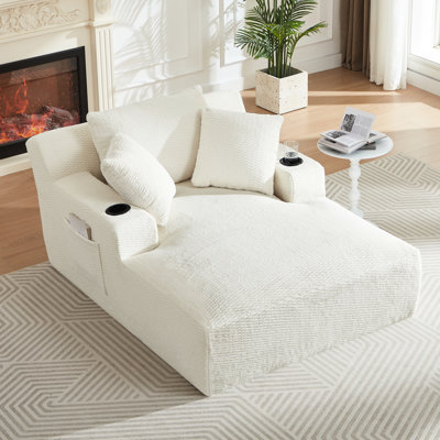 Chaise longue surdimensionnée pour l'intérieur, canapé-lit en fausse fourrure crème pour le salon, sans assemblage, tissu doux et support à ressorts ensachés en éponge, revêtement ergonomique et confortable