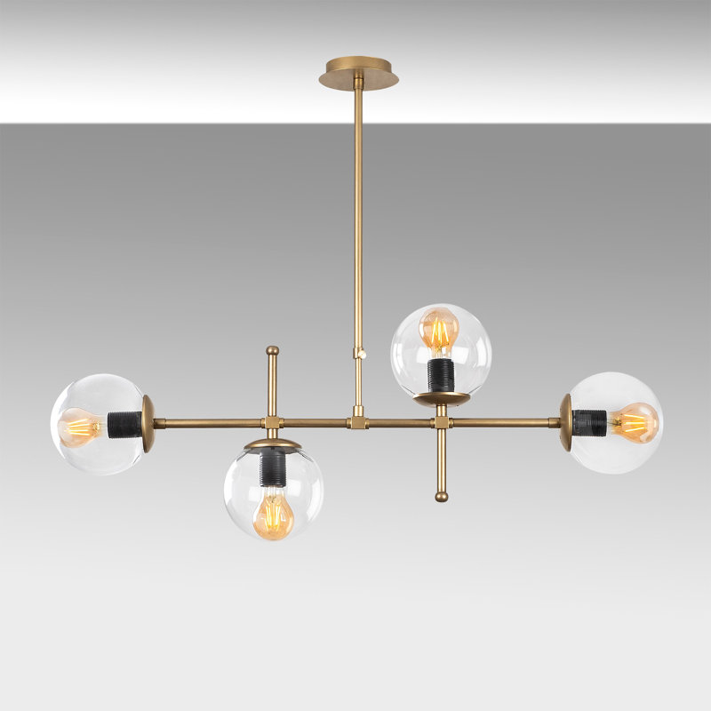 Lustre spoutnik à 4 lumières Hamilton, Transparent, H 32,4 po x l 42,5 po x P 5,9 po, Doré