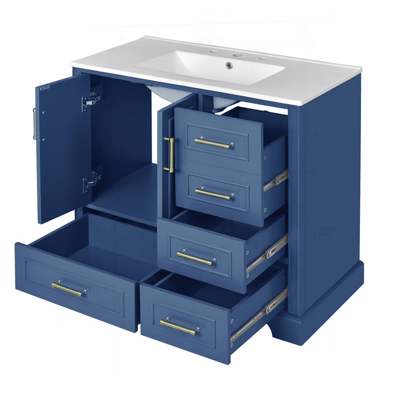 Meuble-lavabo traditionnel 36 "avec lavabo en céramique, Bleu