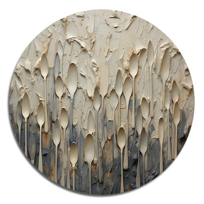 Beige And Grey Utensils - Food & Beverage Round Metal Art
