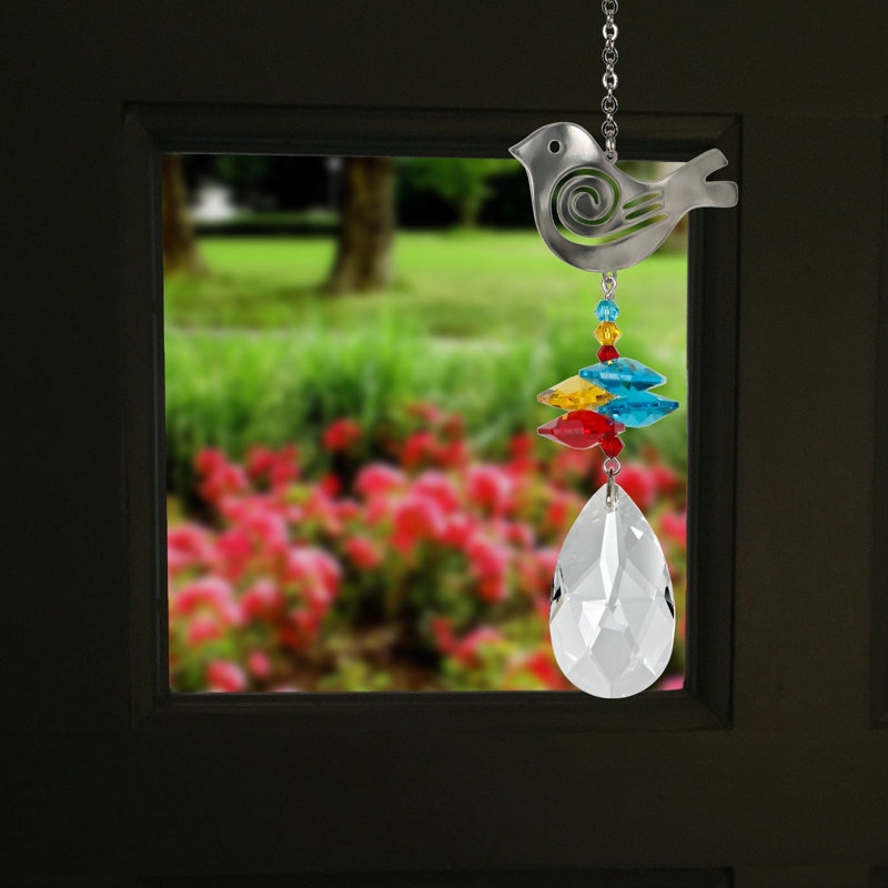 Crystal Bird Suncatcher with Multicolor Beads and Teardrop
