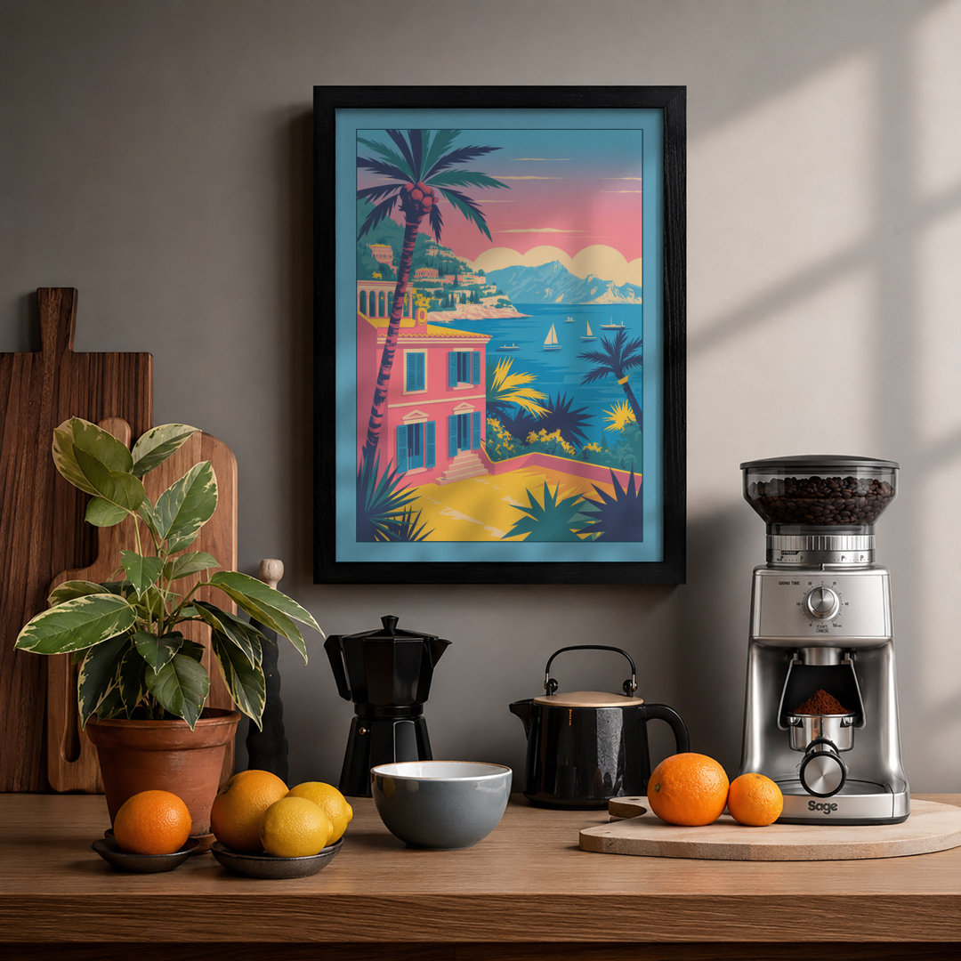 Pink Resort at Sunset Tropical - Framed Print